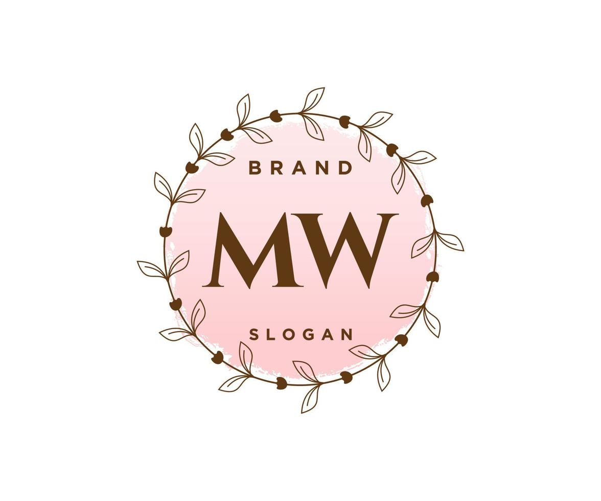 Initial MW feminine logo. Usable for Nature, Salon, Spa, Cosmetic and Beauty Logos. Flat Vector Logo Design Template Element.