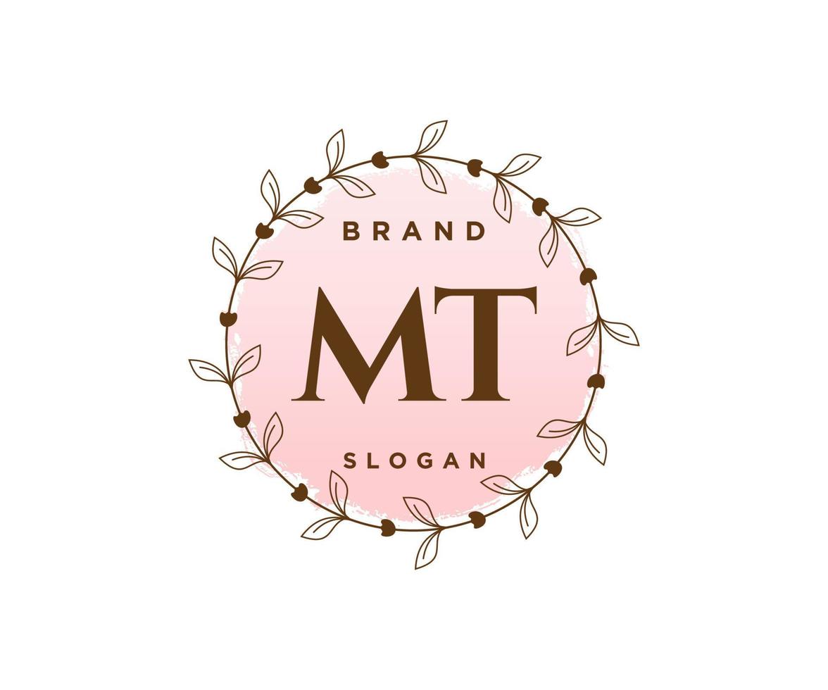 logotipo femenino mt inicial. utilizable para logotipos de naturaleza, salón, spa, cosmética y belleza. elemento de plantilla de diseño de logotipo de vector plano.