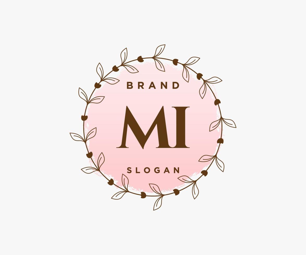 Initial MI feminine logo. Usable for Nature, Salon, Spa, Cosmetic and Beauty Logos. Flat Vector Logo Design Template Element.