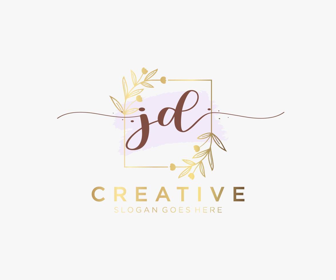 Initial JD feminine logo. Usable for Nature, Salon, Spa, Cosmetic and Beauty Logos. Flat Vector Logo Design Template Element.