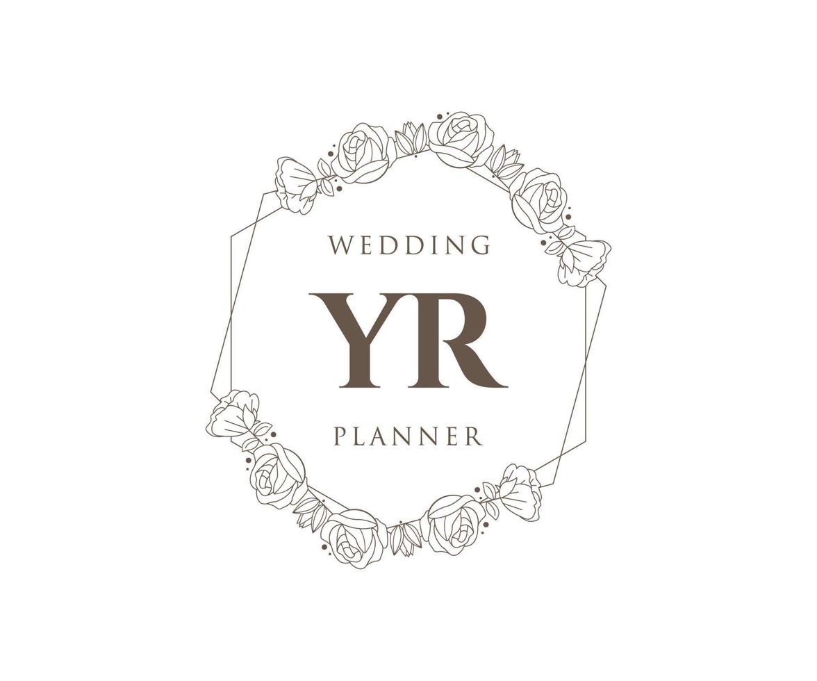 YR Initials letter Wedding monogram logos collection, hand drawn modern minimalistic and floral templates for Invitation cards, Save the Date, elegant identity for restaurant, boutique, cafe in vector