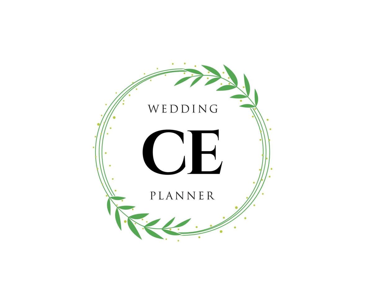 colección de logotipos de monograma de boda con letras iniciales ce, plantillas florales y minimalistas modernas dibujadas a mano para tarjetas de invitación, guardar la fecha, identidad elegante para restaurante, boutique, café en vector