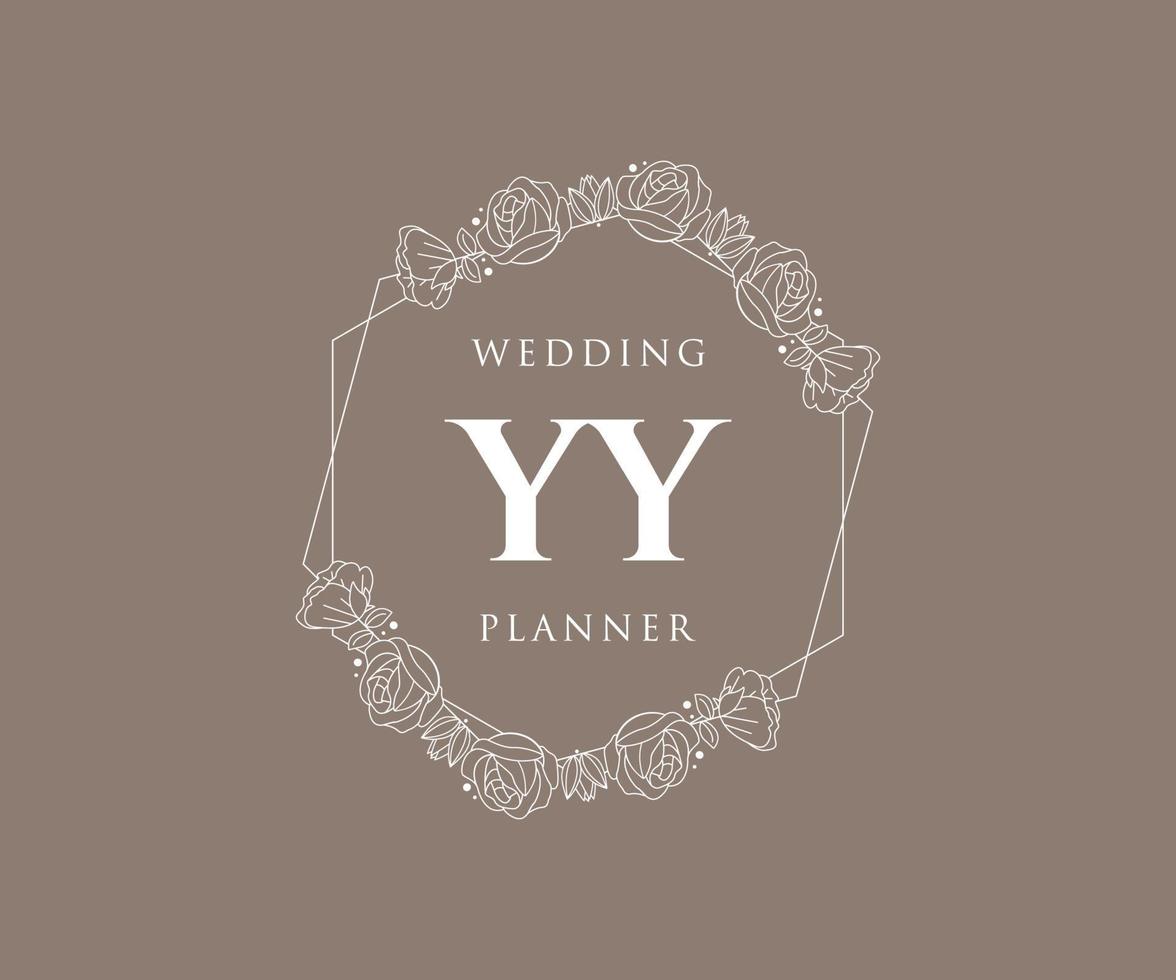 colección de logotipos de monograma de boda con letras iniciales de yy, plantillas florales y minimalistas modernas dibujadas a mano para tarjetas de invitación, guardar la fecha, identidad elegante para restaurante, boutique, café en vector