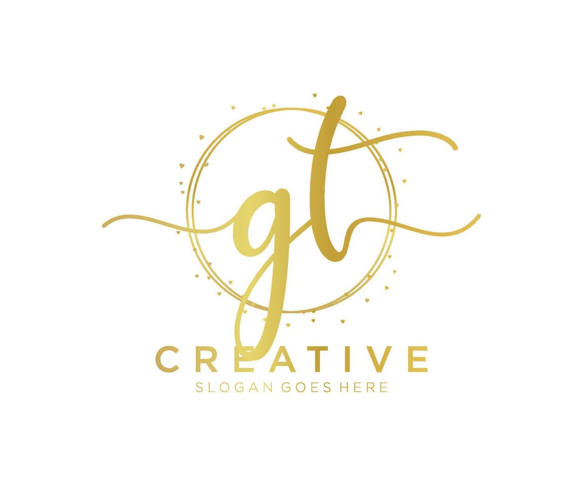 Initial GT feminine logo. Usable for Nature, Salon, Spa, Cosmetic and Beauty Logos. Flat Vector Logo Design Template Element.