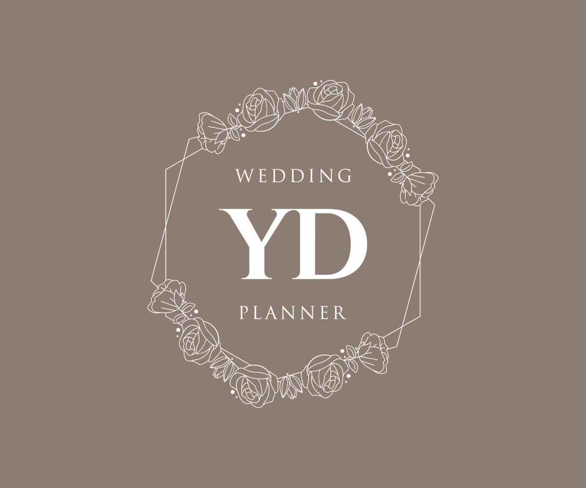 colección de logotipos de monograma de boda con letras iniciales de yd, plantillas florales y minimalistas modernas dibujadas a mano para tarjetas de invitación, guardar la fecha, identidad elegante para restaurante, boutique, café en vector