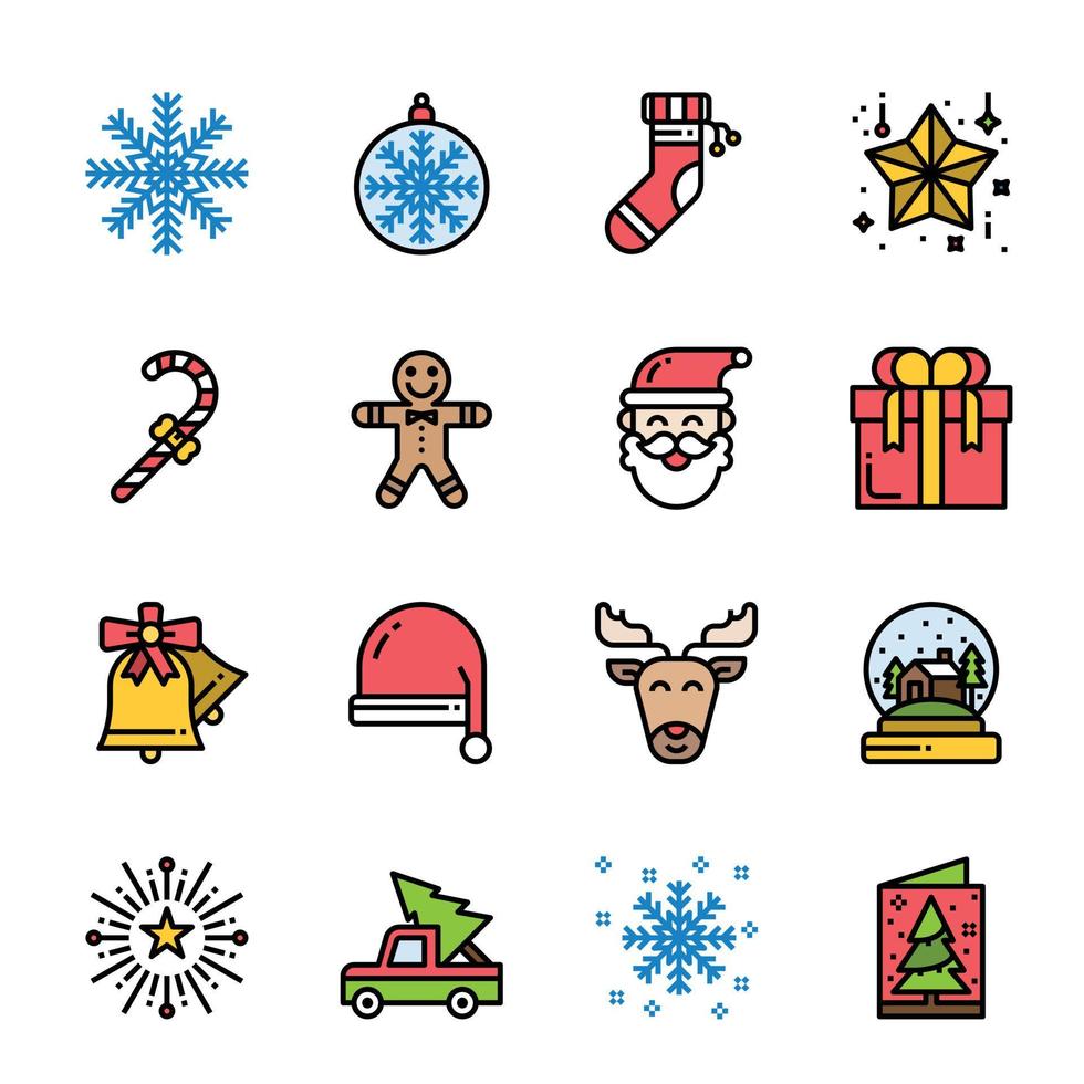 conjunto de iconos de Navidad. ilustración vectorial, muñeco de nieve, vacaciones, santa, invierno vector