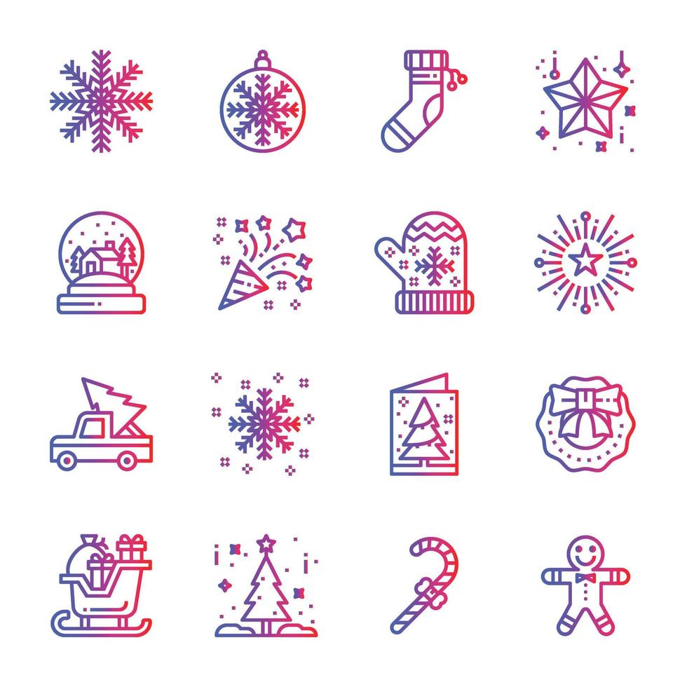 Christmas Icons set. Vector Illustration, snowman, holiday, santa, winter