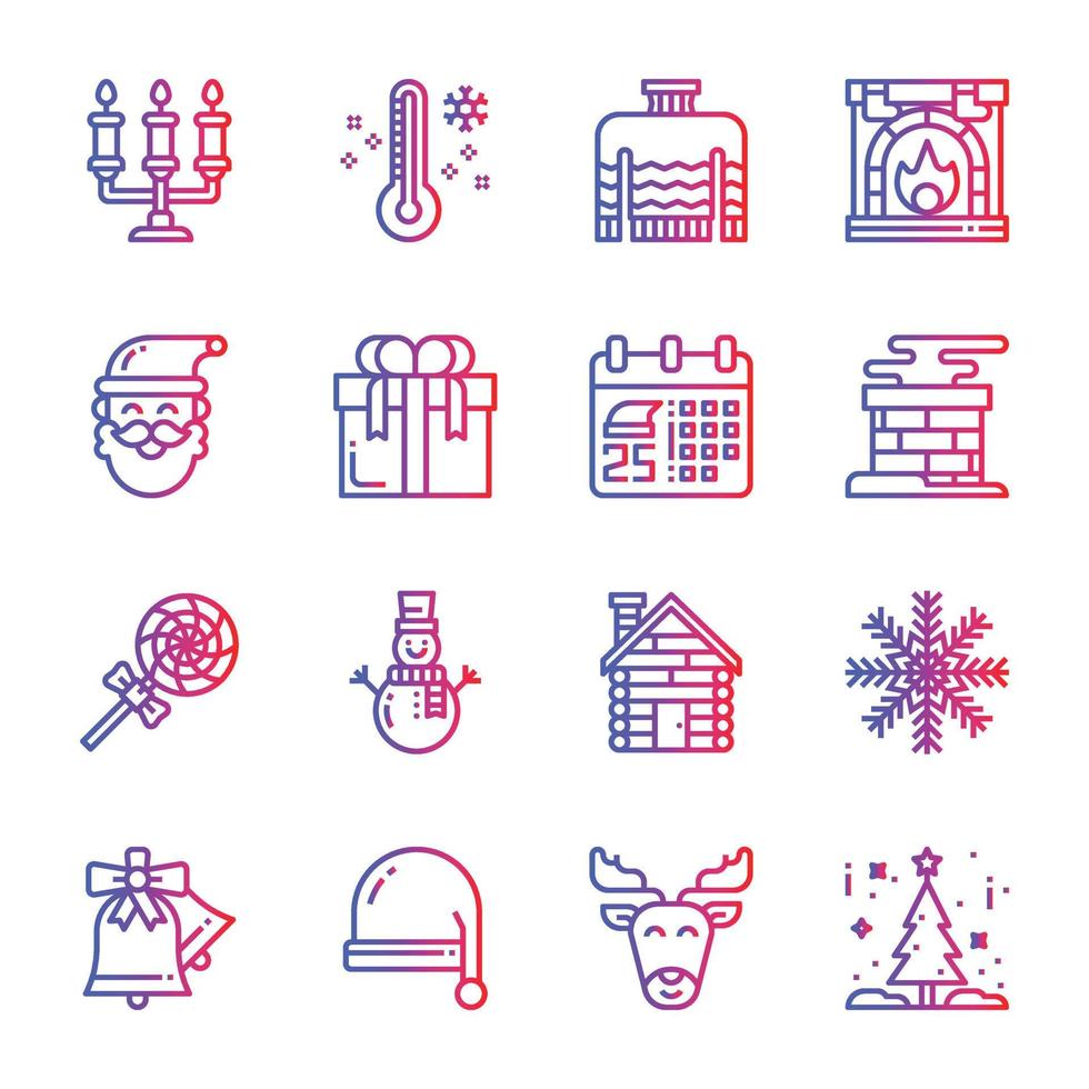 Christmas Icons set. Vector Illustration, snowman, holiday, santa, winter