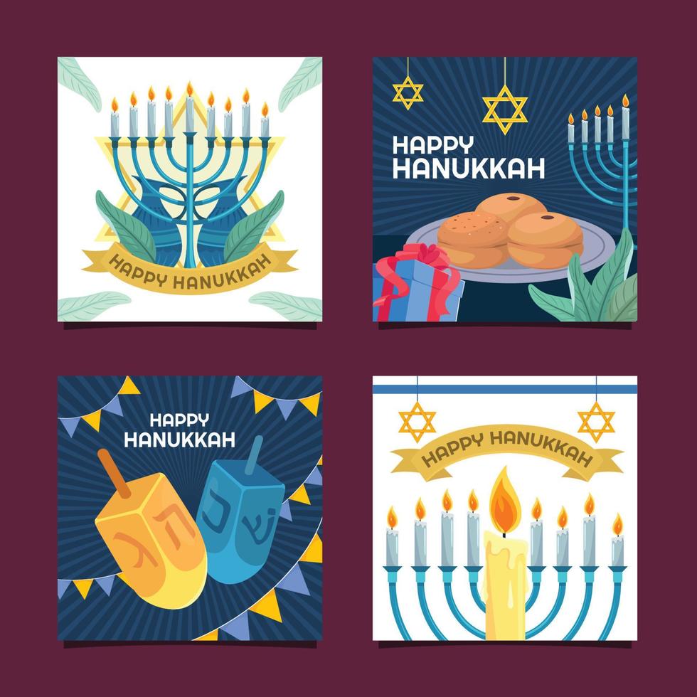 feliz plantilla de redes sociales de hanukkah vector