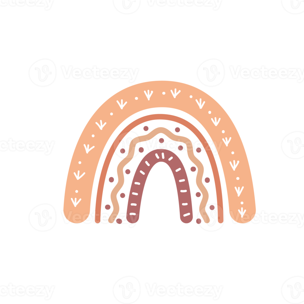 Boho-Regenbogen. pastellfarbener handgemalter Regenbogen für die Wanddekoration im Kinderzimmer png