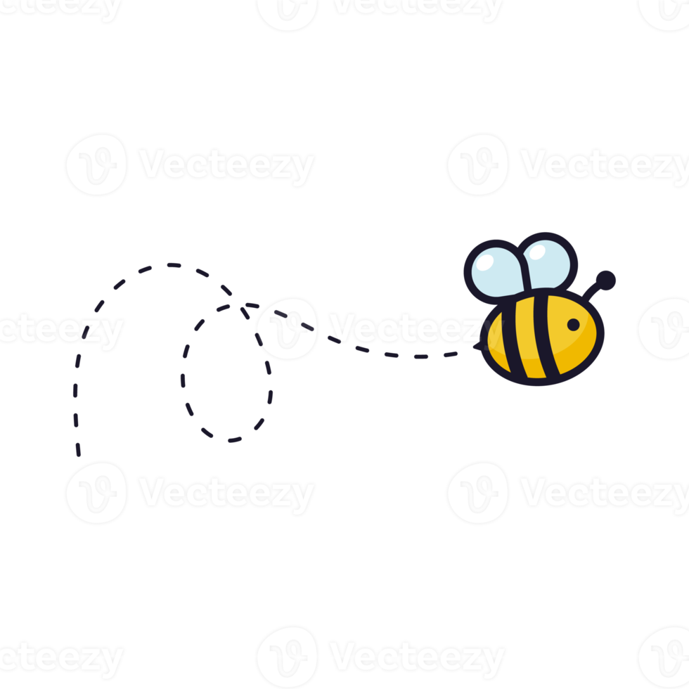 Bee flying path. A bee flying in a dotted line The flight path of a bee to honey. png