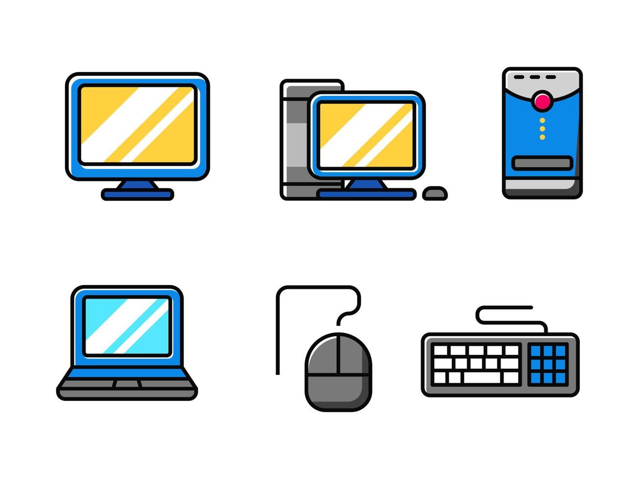 conjunto de iconos de computadora con diseño colorido aislado sobre fondo blanco. ilustración de vector de computadora simple