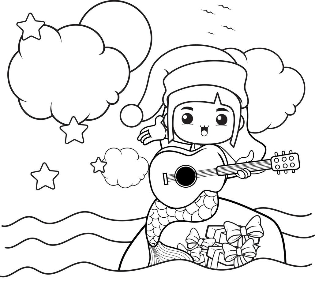 Christmas coloring book with cute mermaid girl vector