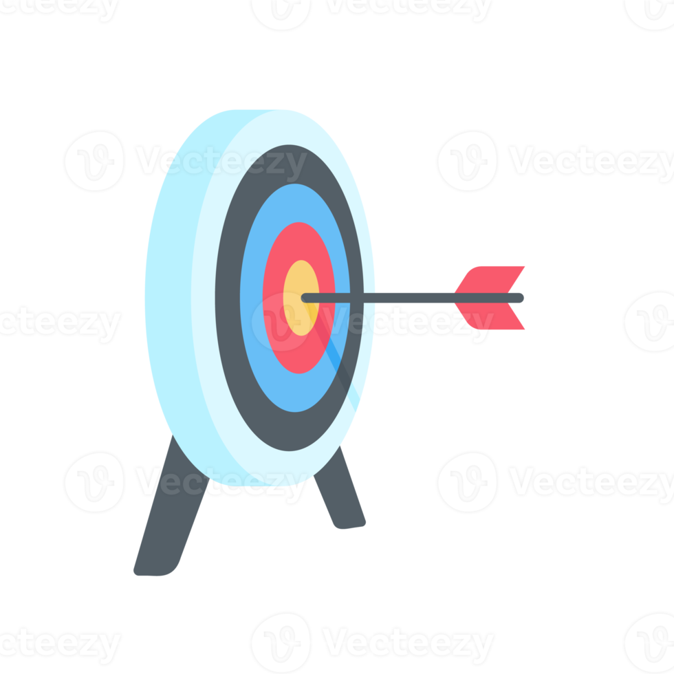 flèches tirées au centre de la cible. concept d'établissement d'objectifs commerciaux png