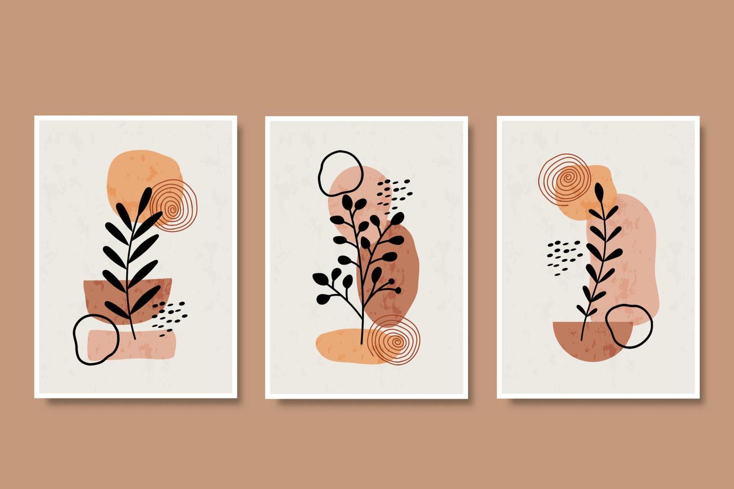 set of abstract botanical wall art minimal design decoration vector