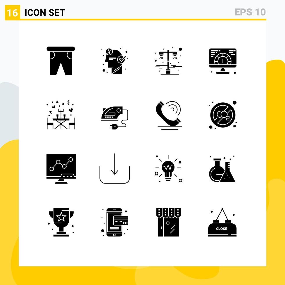 paquete de 16 signos y símbolos de glifos sólidos modernos para medios de impresión web, como servir elementos de diseño de vectores editables de la calle de velocidad de idea web