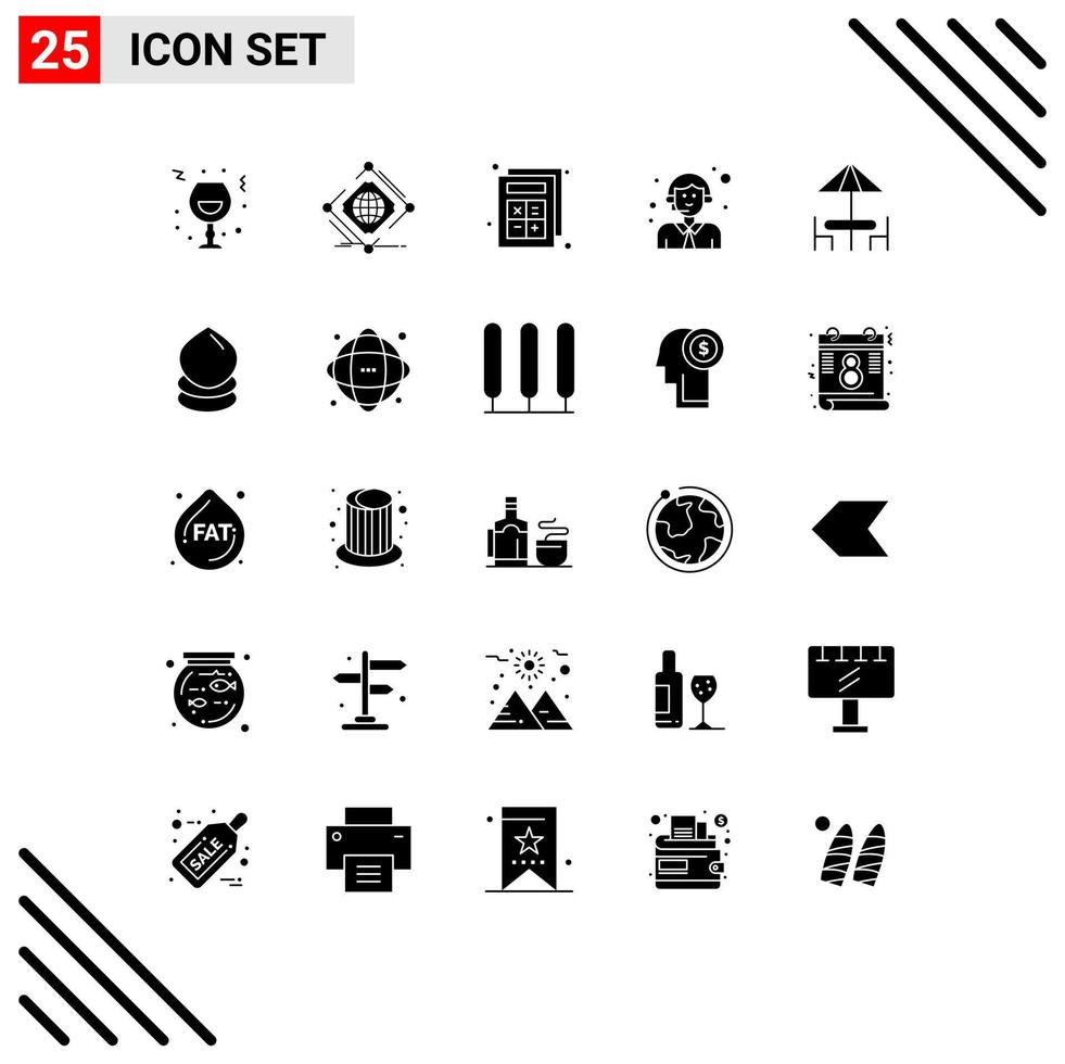 Modern Set of 25 Solid Glyphs Pictograph of service delivery net customer calculator Editable Vector Design Elements