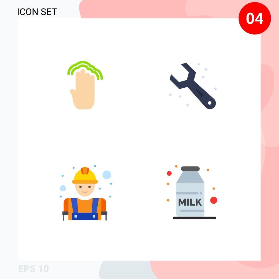 Group of 4 Modern Flat Icons Set for fingers builder interface plumbing worker Editable Vector Design Elements