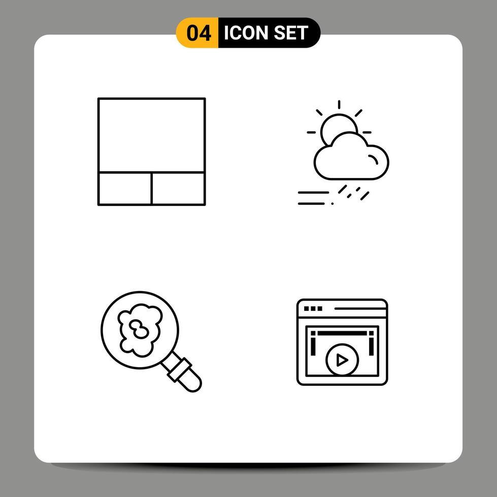 4 Universal Line Signs Symbols of grid pollution day weather display Editable Vector Design Elements