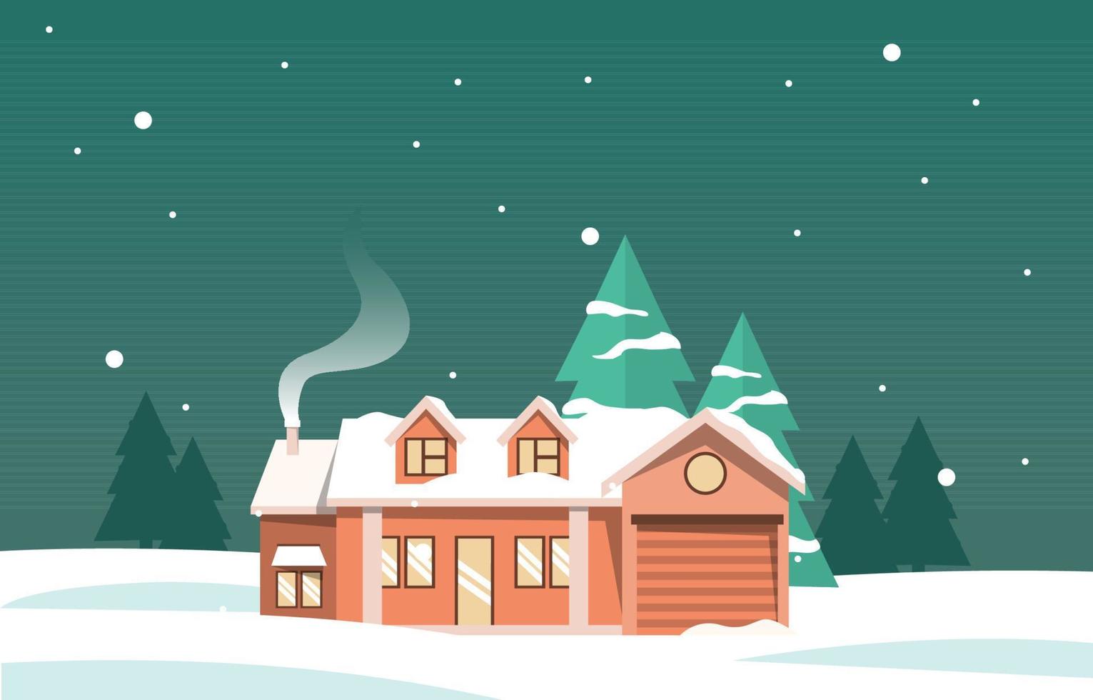 House Home in Night Snow Fall Winter Illustration vector