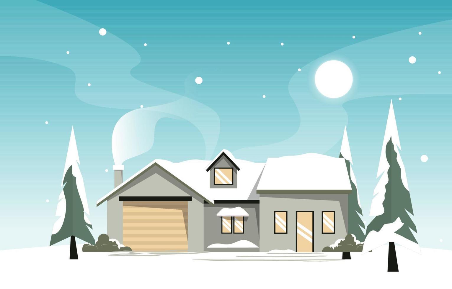 House Home Pine in Snow Fall Winter Illustration vector