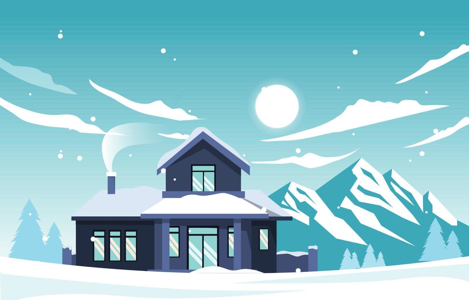 House Home in Mountain Snow Fall Winter Illustration vector