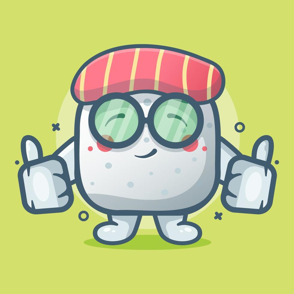 smart sushi food character mascot with thumb up hand gesture isolated cartoon in flat style design vector