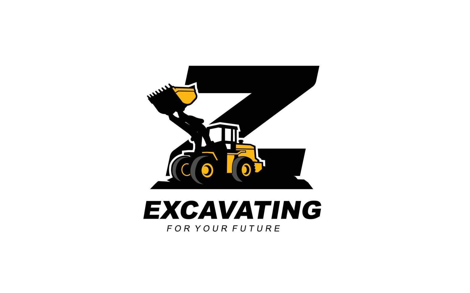 cargador de logotipo z para empresa constructora. ilustración de vector de plantilla de equipo pesado para su marca.