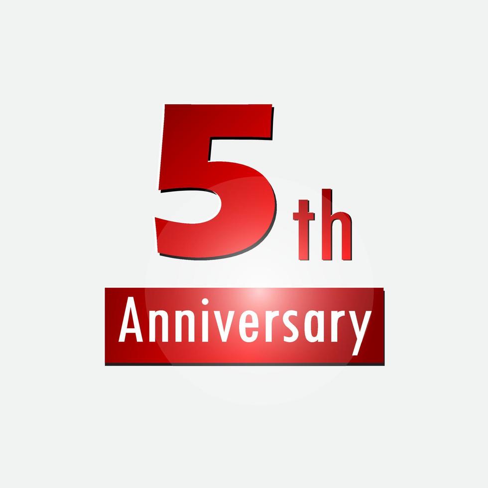 Red 5th year anniversary celebration simple logo white background vector