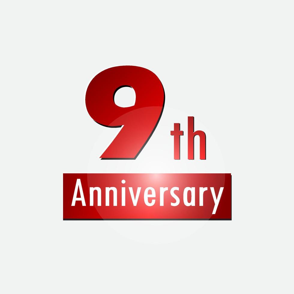 Red 9th year anniversary celebration simple logo white background vector