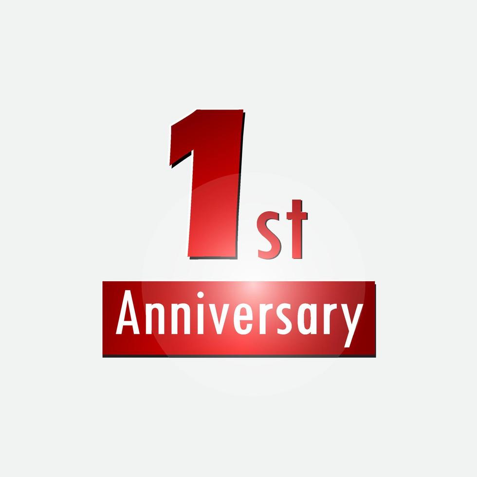 Red 1st year anniversary celebration simple logo white background vector