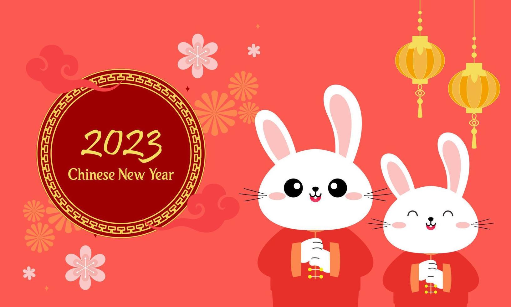 Happy chinese new year 2023 year of the rabbit zodiac logo background vector