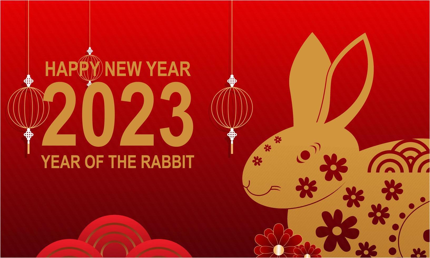 Happy chinese new year 2023 year of the rabbit zodiac logo background vector