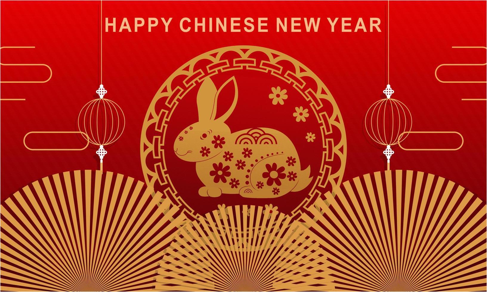 Happy chinese new year 2023 year of the rabbit zodiac logo background vector