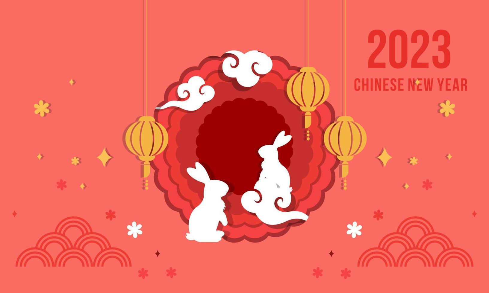 Happy chinese new year 2023 year of the rabbit zodiac logo background vector