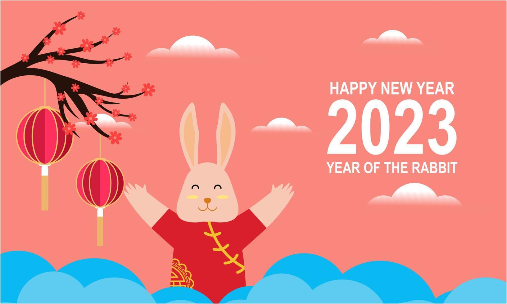 Happy chinese new year 2023 year of the rabbit zodiac logo background vector