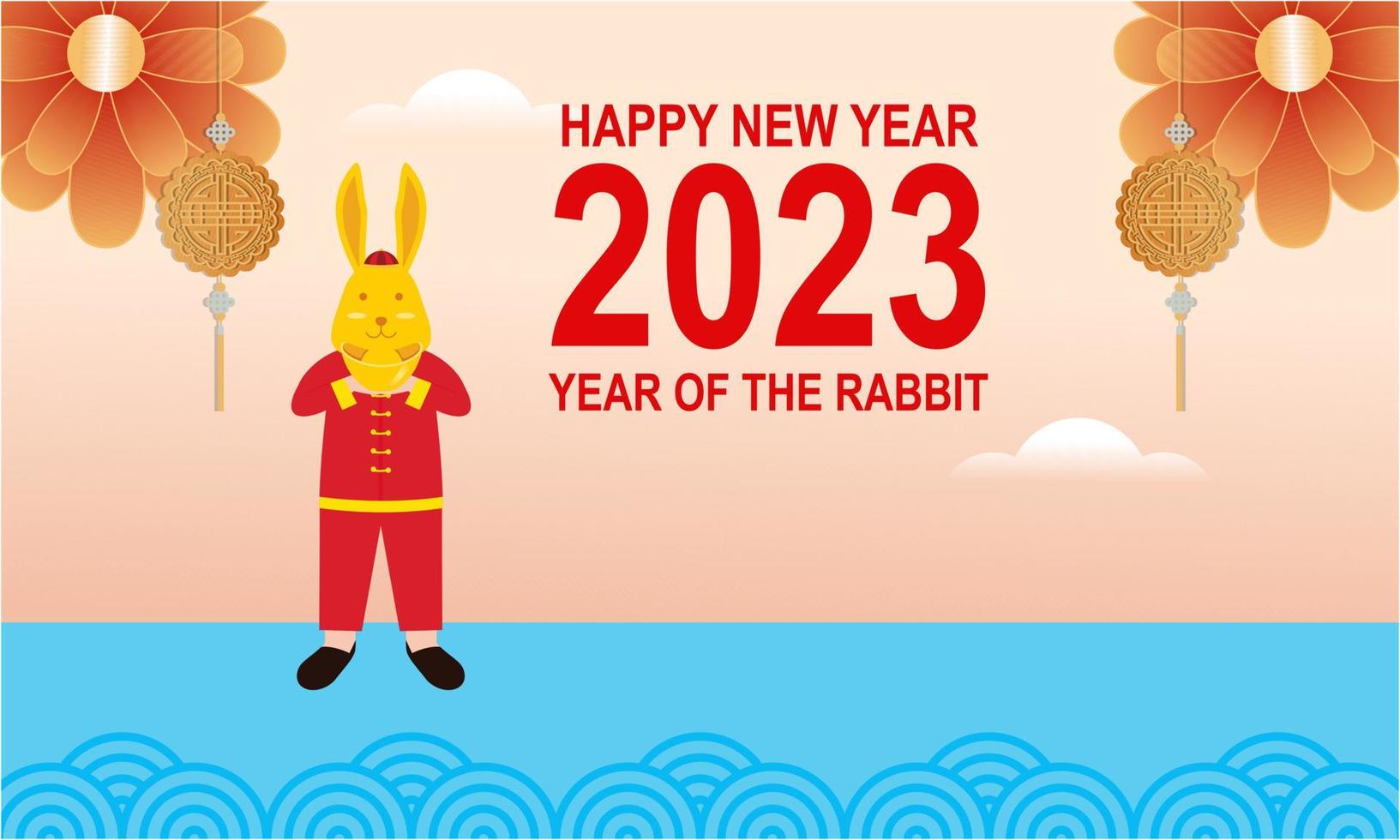 Happy chinese new year 2023 year of the rabbit zodiac logo background vector