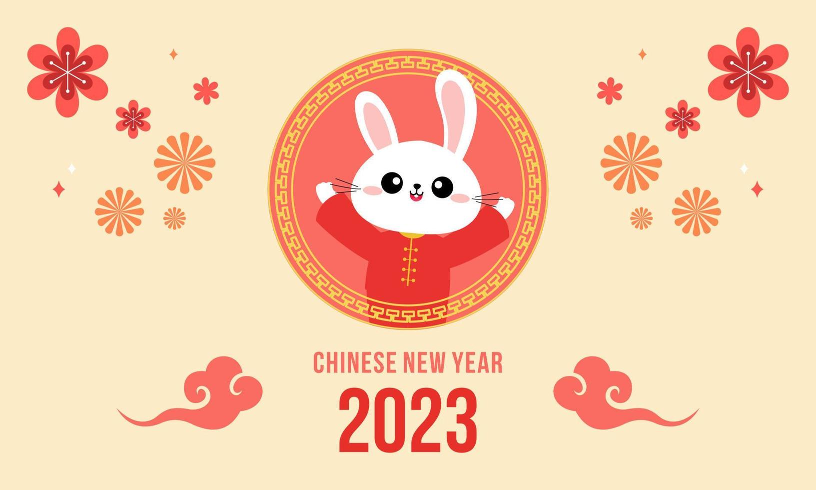 Happy chinese new year 2023 year of the rabbit zodiac logo background vector