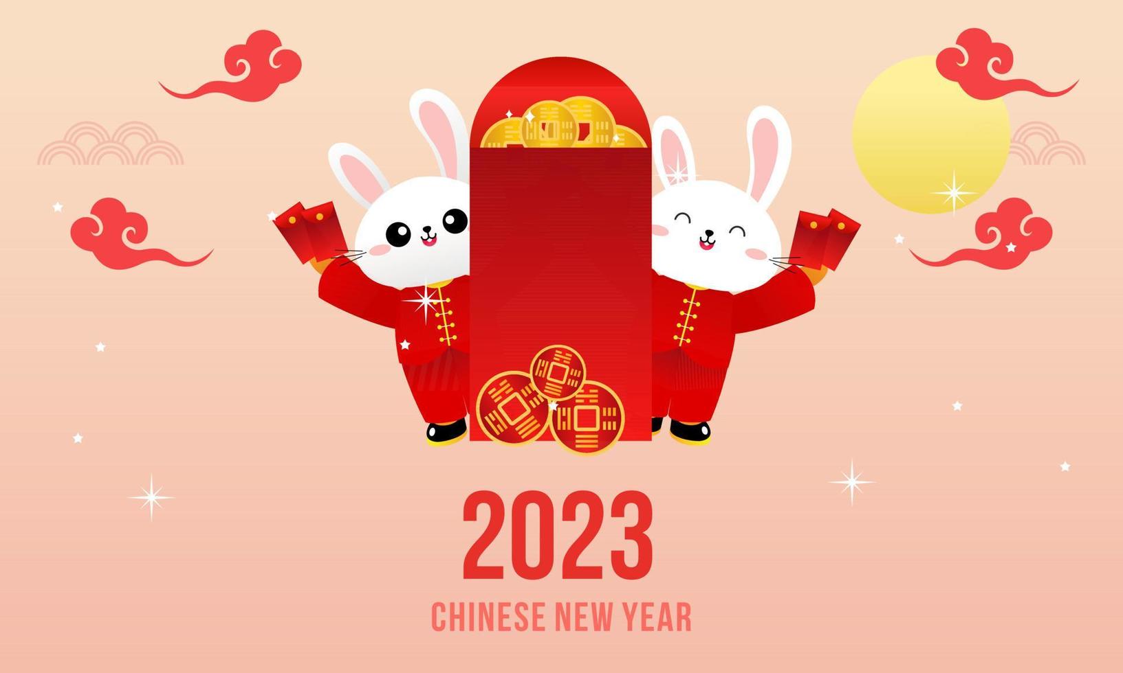 Happy chinese new year 2023 year of the rabbit zodiac logo background vector