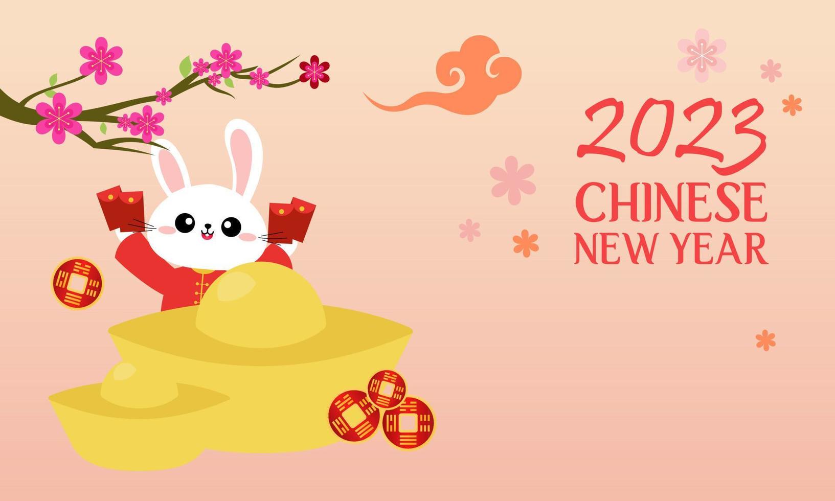 Happy chinese new year 2023 year of the rabbit zodiac logo background vector