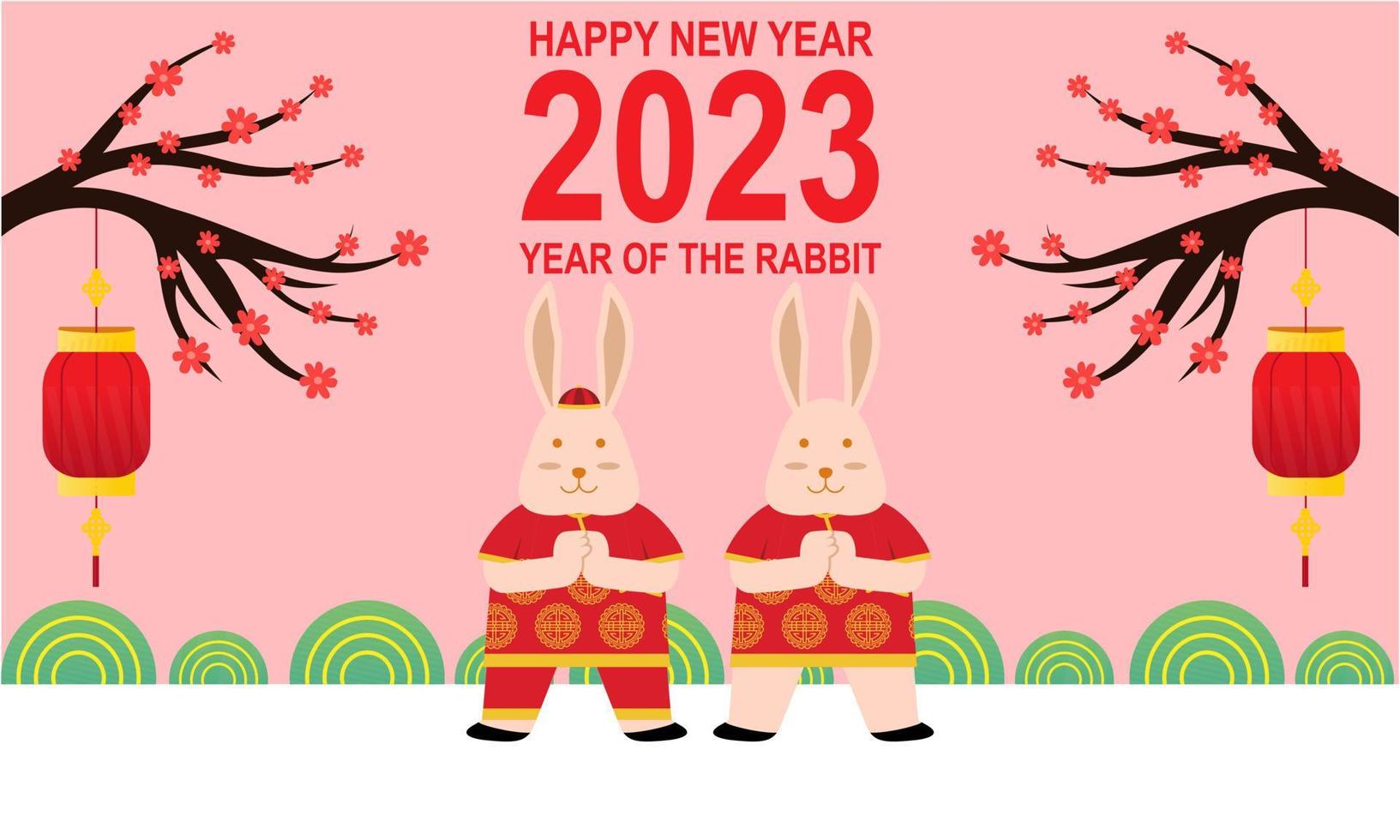 Happy chinese new year 2023 year of the rabbit zodiac logo background vector