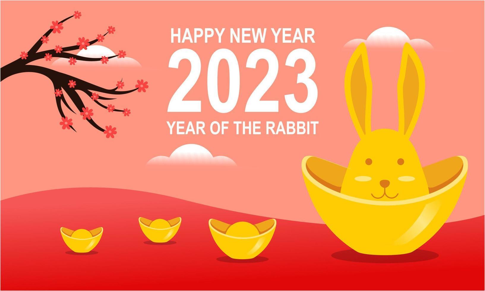 Happy chinese new year 2023 year of the rabbit zodiac logo background vector