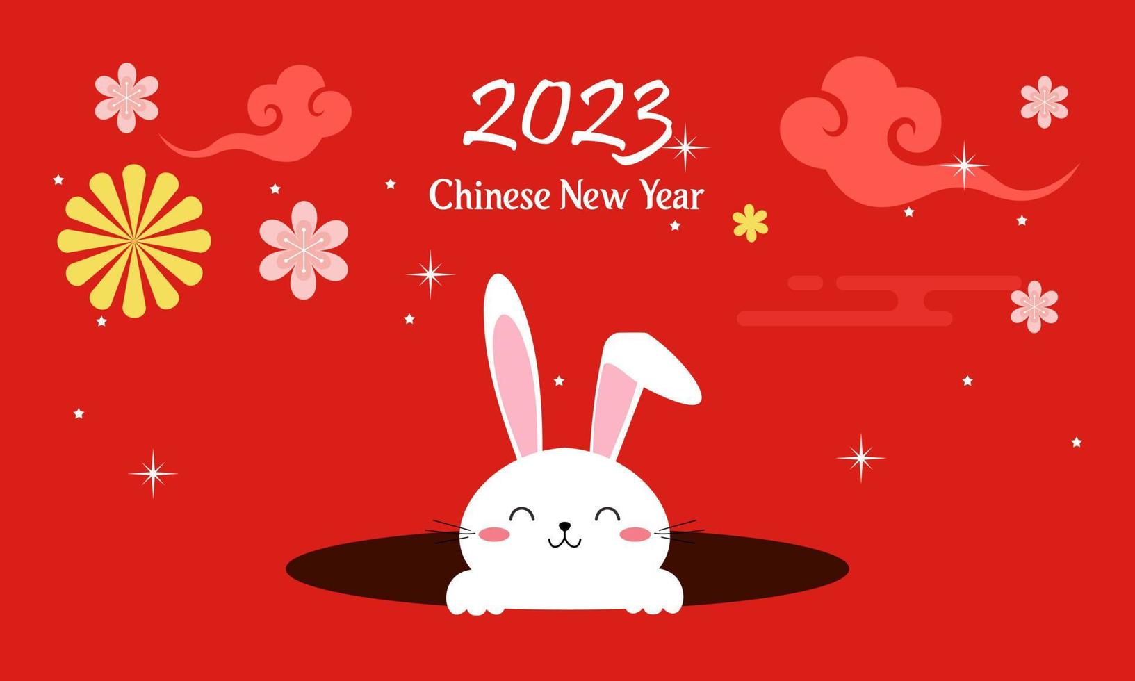 Happy chinese new year 2023 year of the rabbit zodiac logo background vector