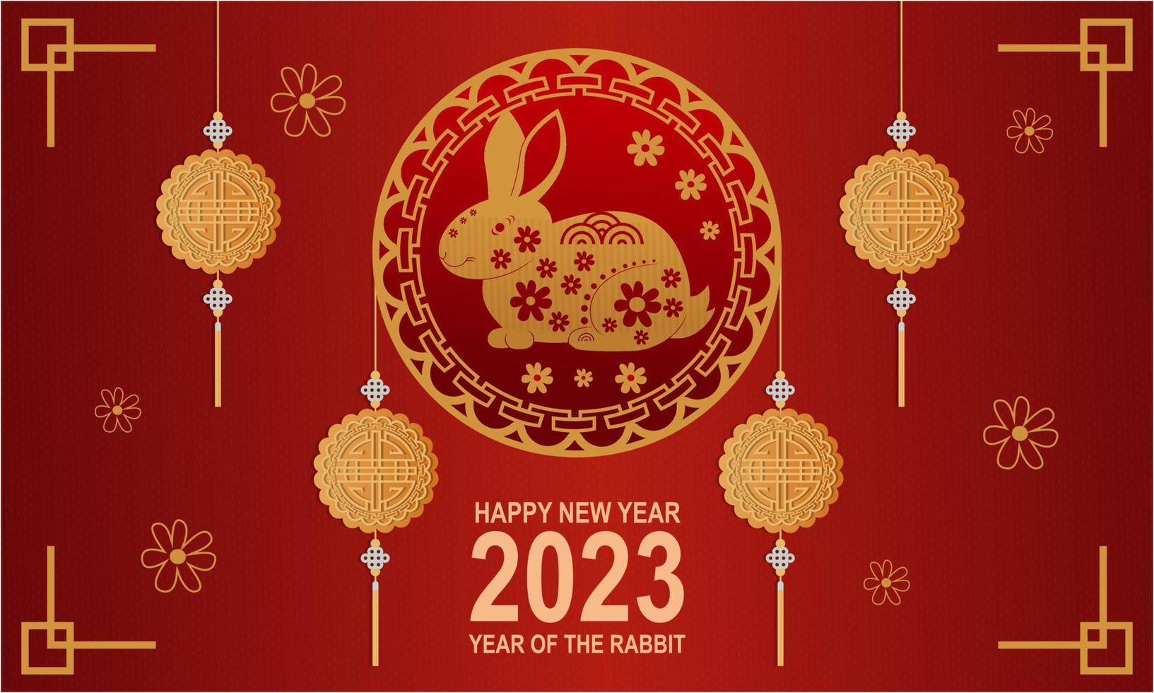 Happy chinese new year 2023 year of the rabbit zodiac logo background vector