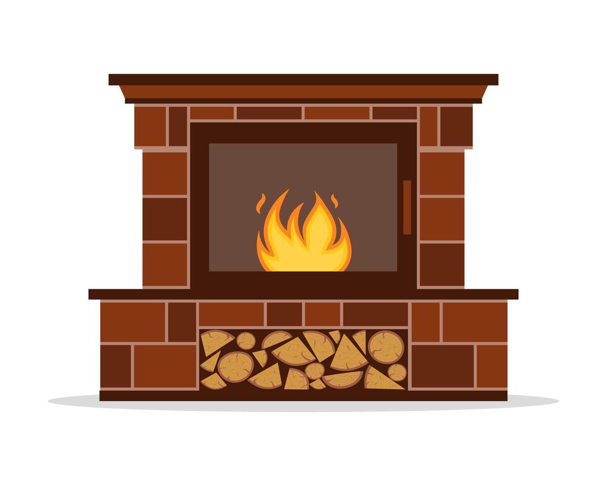 Home fireplace with firewood. Vector illustration.