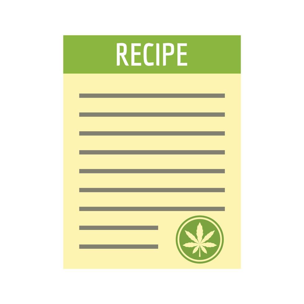 icono de papel de marihuana receta, estilo plano vector