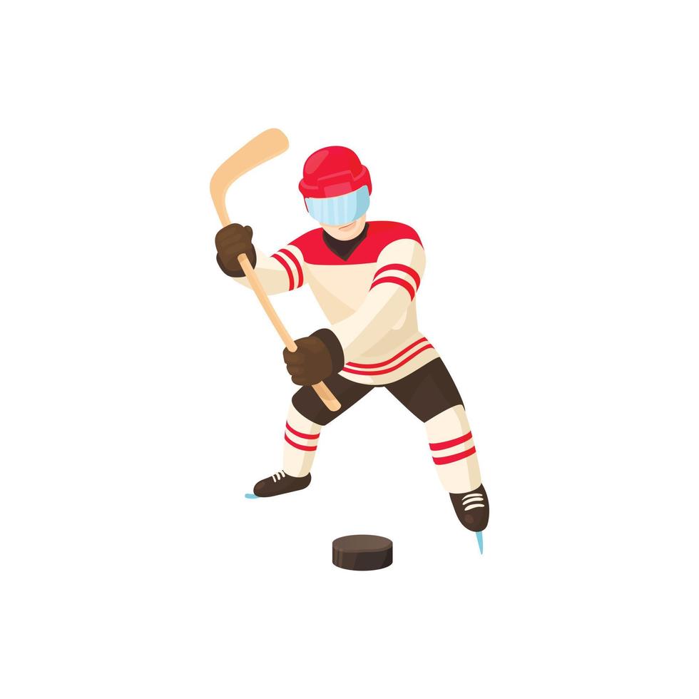 icono de jugador de hockey, estilo de dibujos animados vector