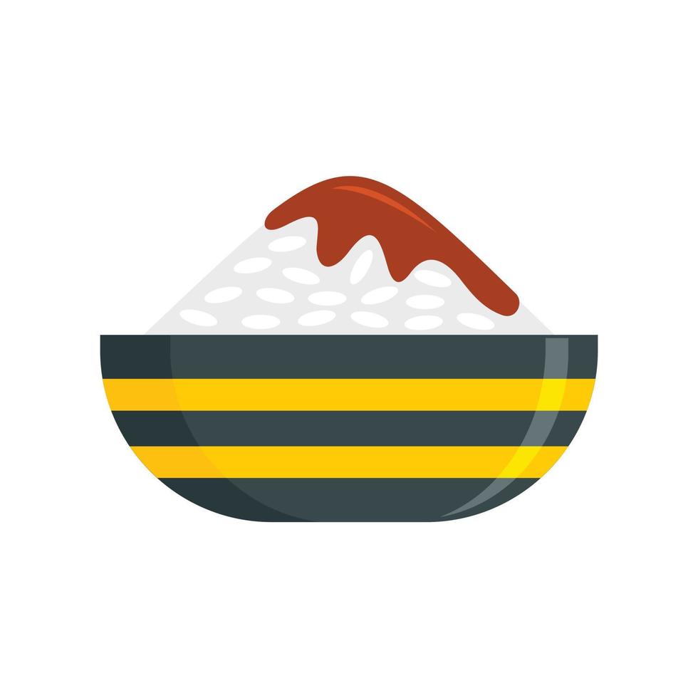 tazón de arroz, icono, plano, estilo vector