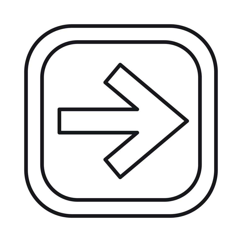 flecha a la derecha en un icono de botón, estilo de esquema vector