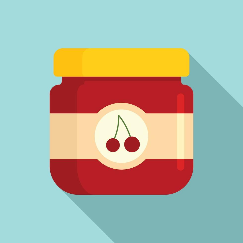 Cherry jam jar icon, flat style vector